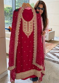 Gaji Silk suit fabric with Bandhini Print Dupatta - Red