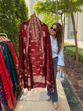 Sabyasachi logo tissue silk suit fabric - Maroon