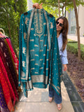 Sabyasachi logo tissue silk suit fabric - Blue