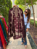 Sabyasachi logo tissue silk suit fabric - Wine/Burgundy