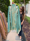 Premium festive giraffe tissue silk suit fabric - Green