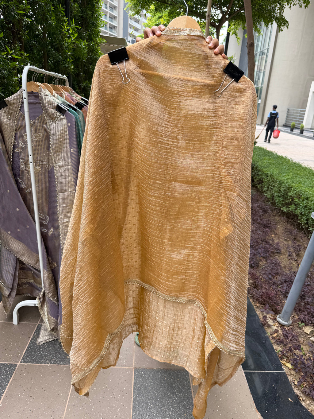 Premium festive shimmer tissue suit fabric - Mango