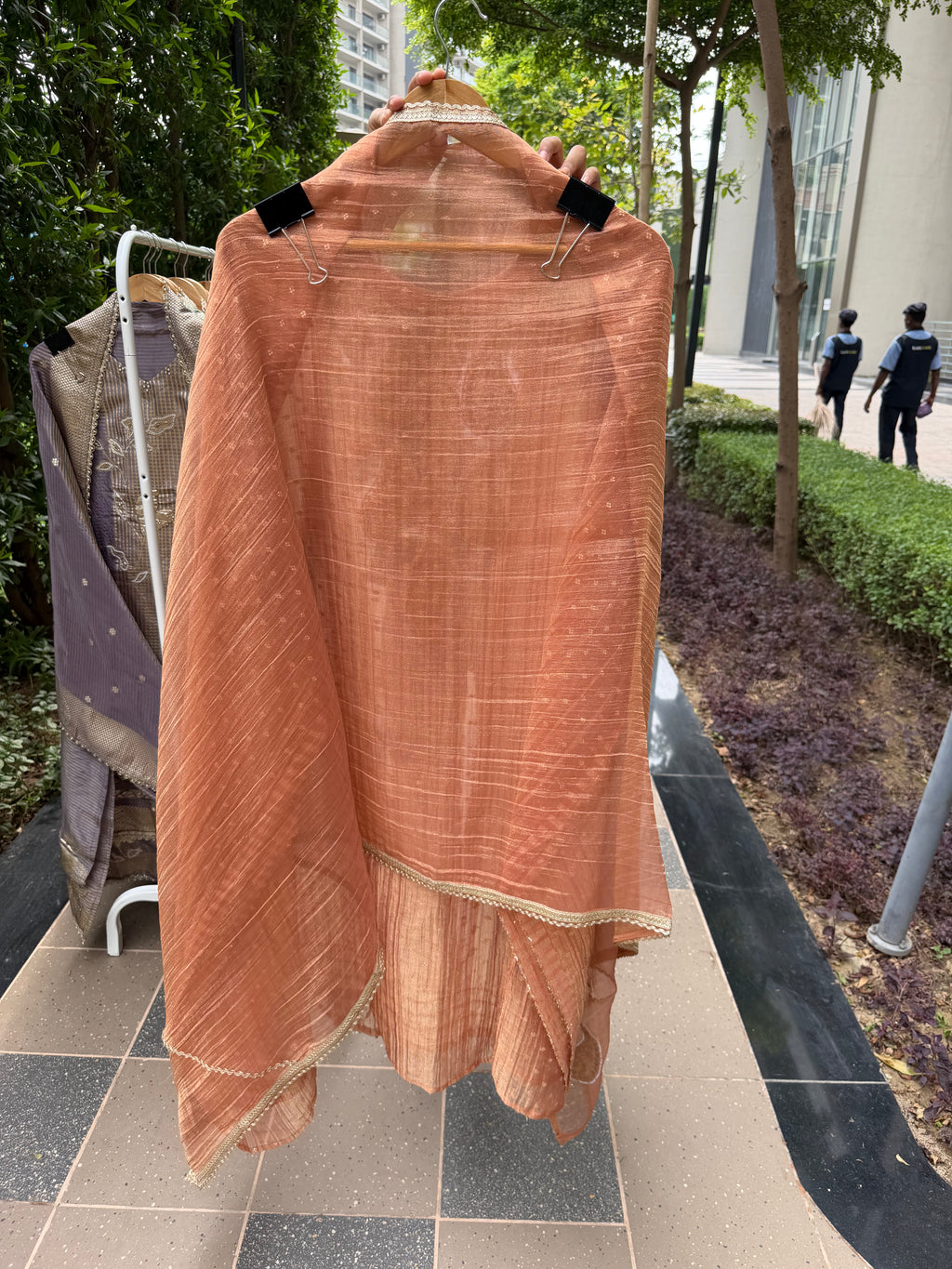 Premium festive shimmer tissue suit fabric - Peach