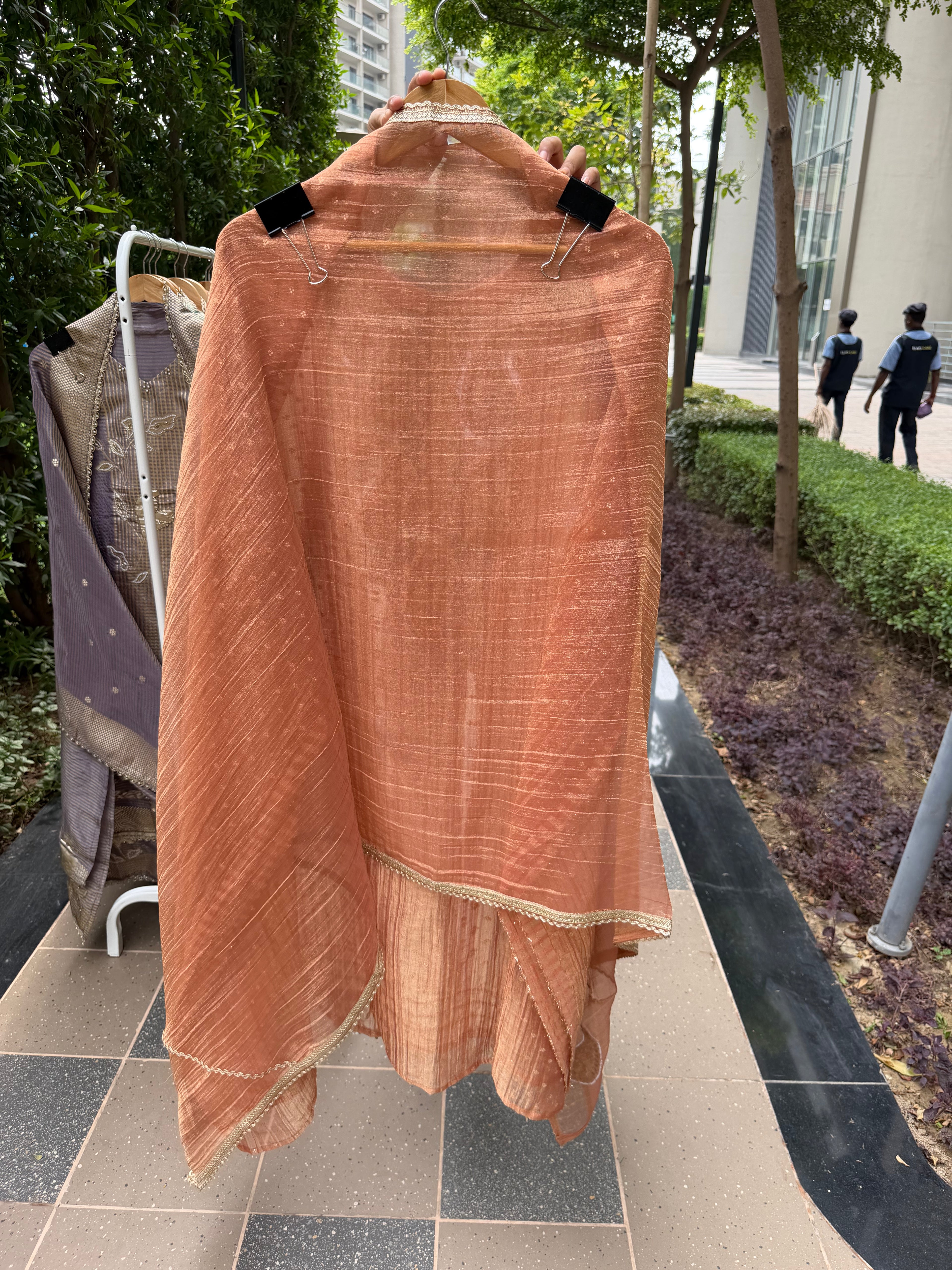 Premium festive shimmer tissue suit fabric - Peach