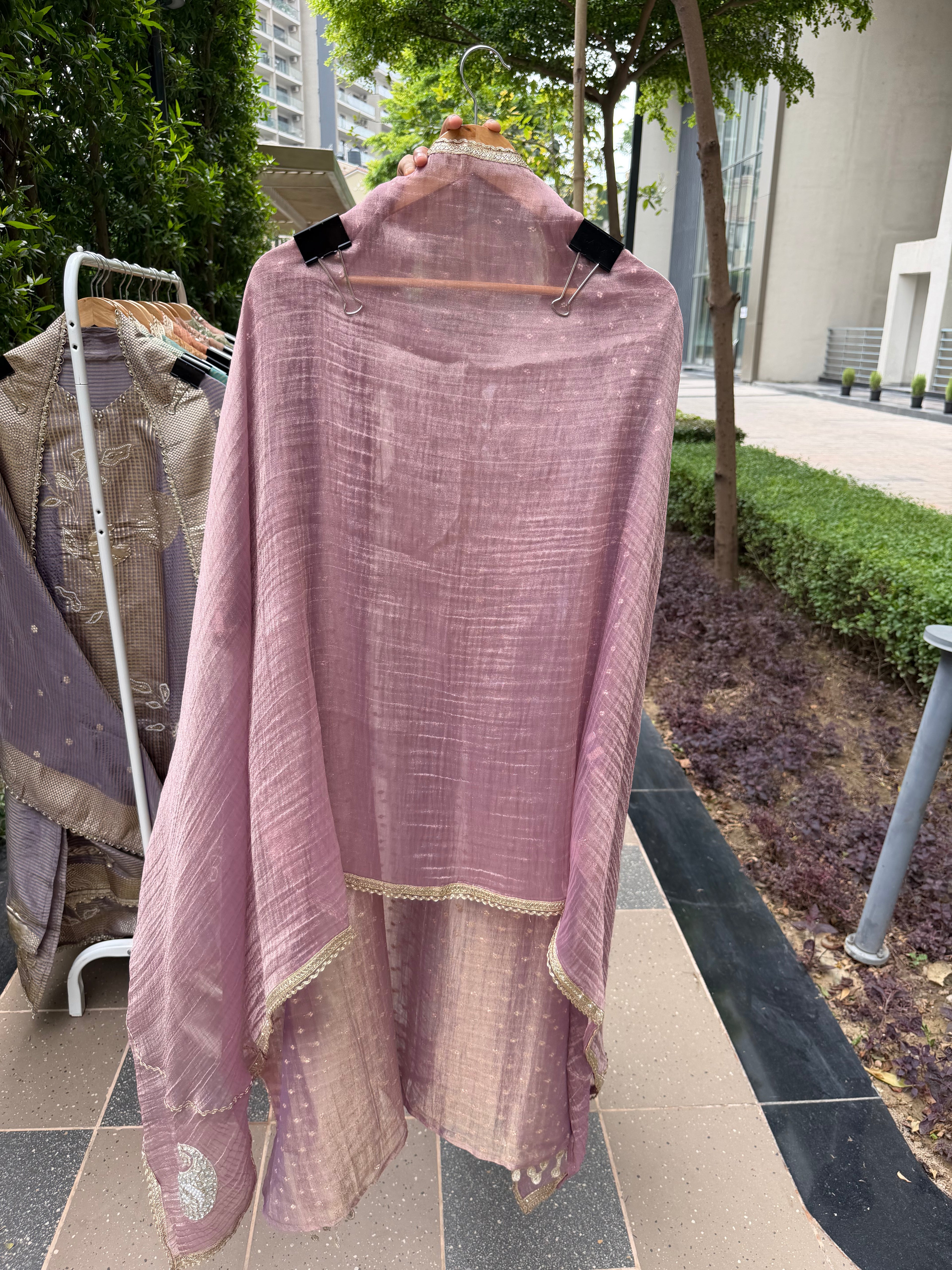 Premium festive shimmer tissue suit fabric - Lavender