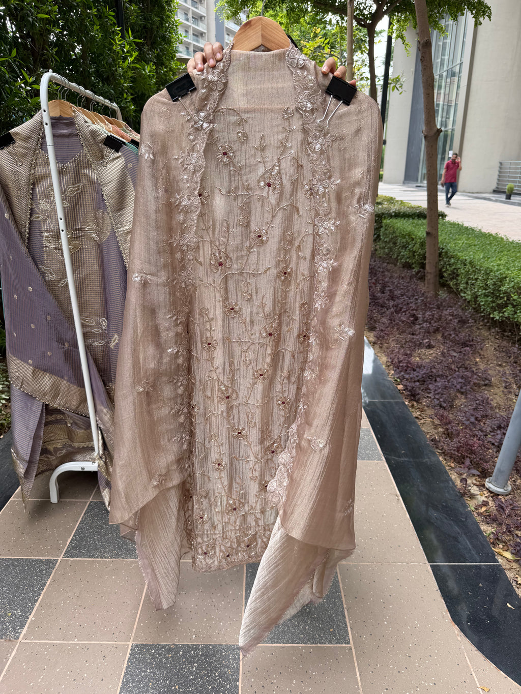 Premium crush shimmer tissue suit fabric - Champagne