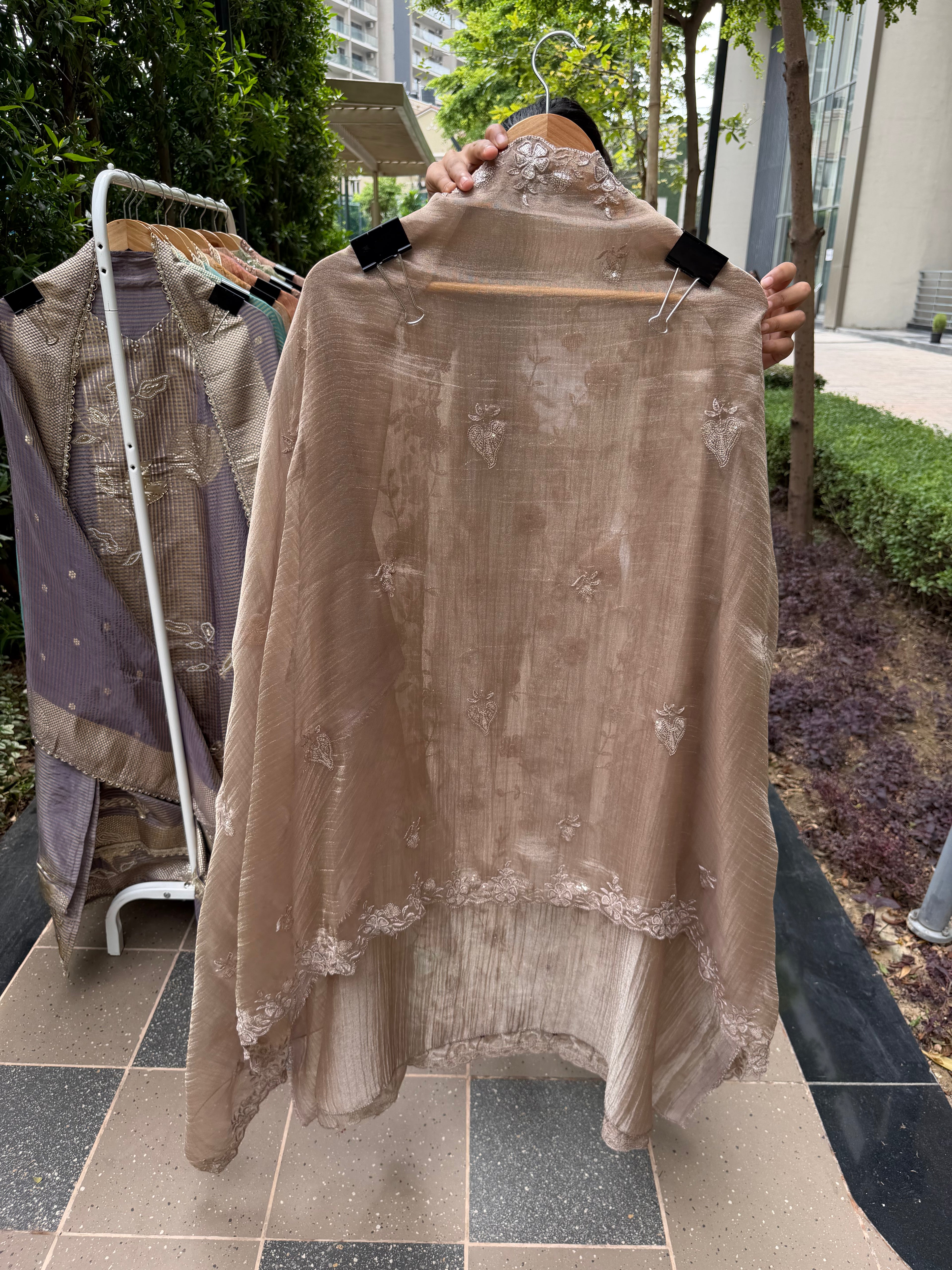 Premium crush shimmer tissue suit fabric - Champagne