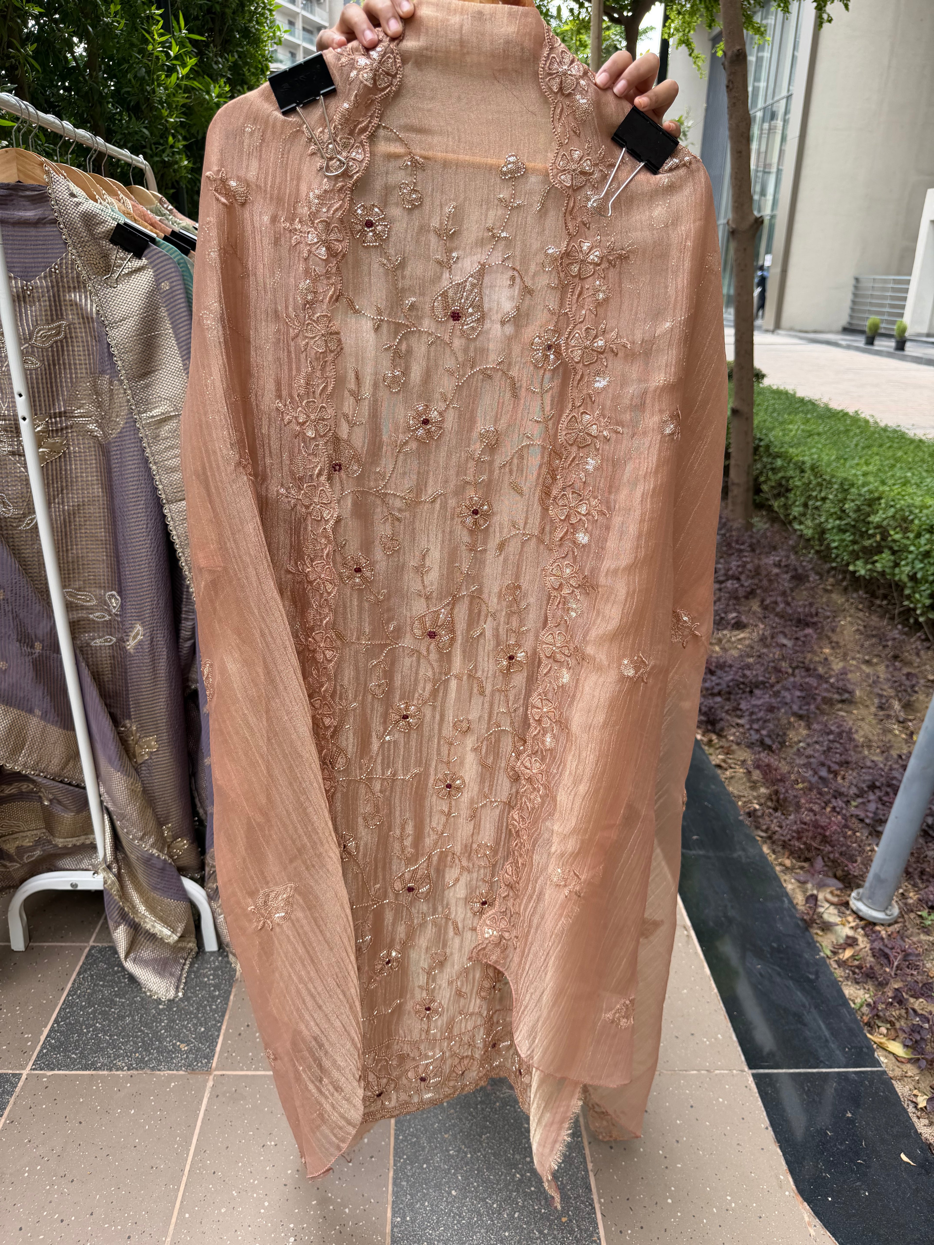Premium crush shimmer tissue suit fabric - Peach