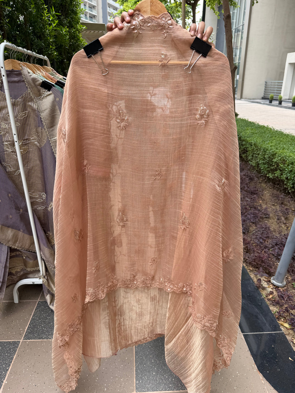 Premium crush shimmer tissue suit fabric - Peach