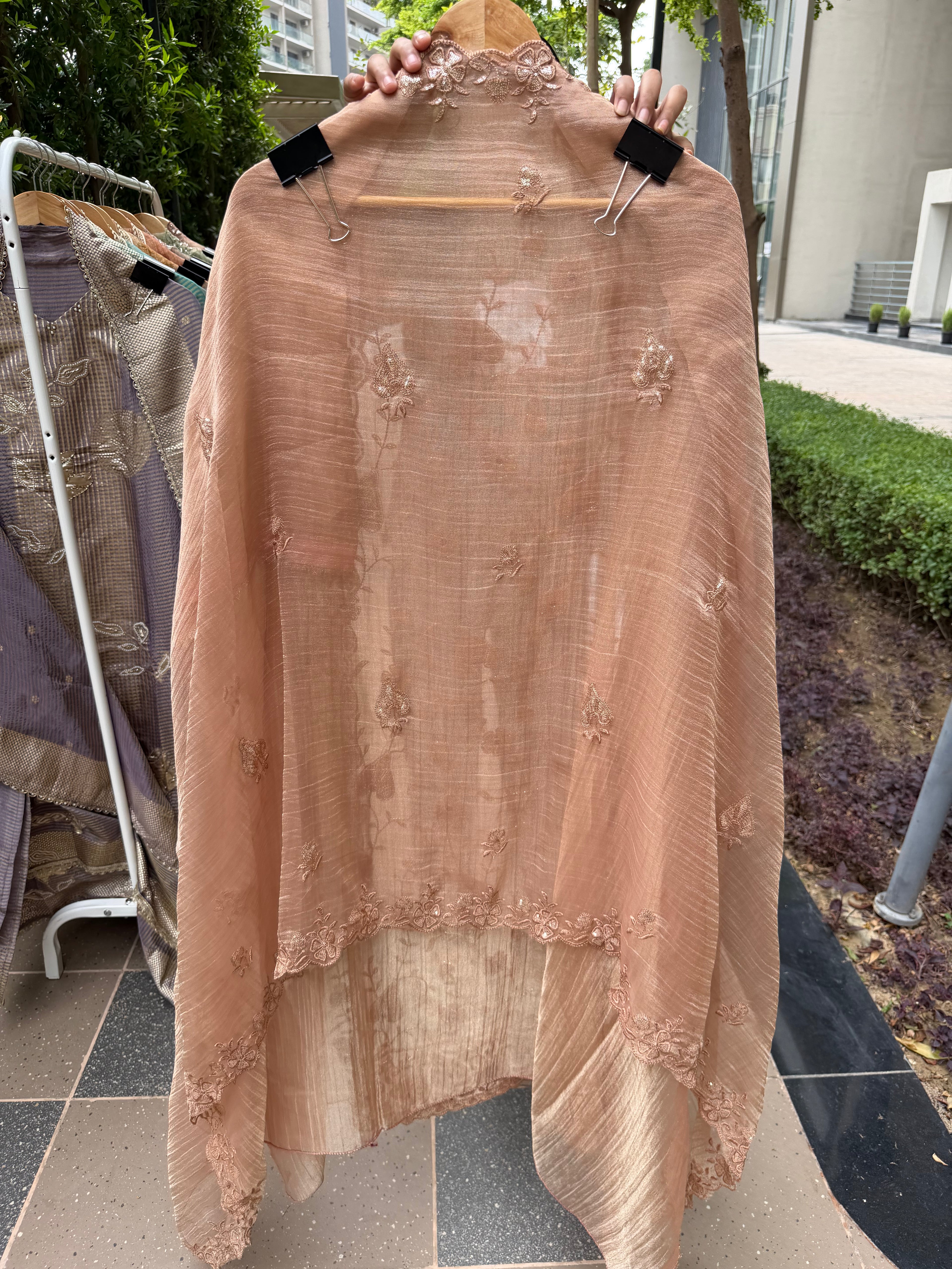 Premium crush shimmer tissue suit fabric - Peach