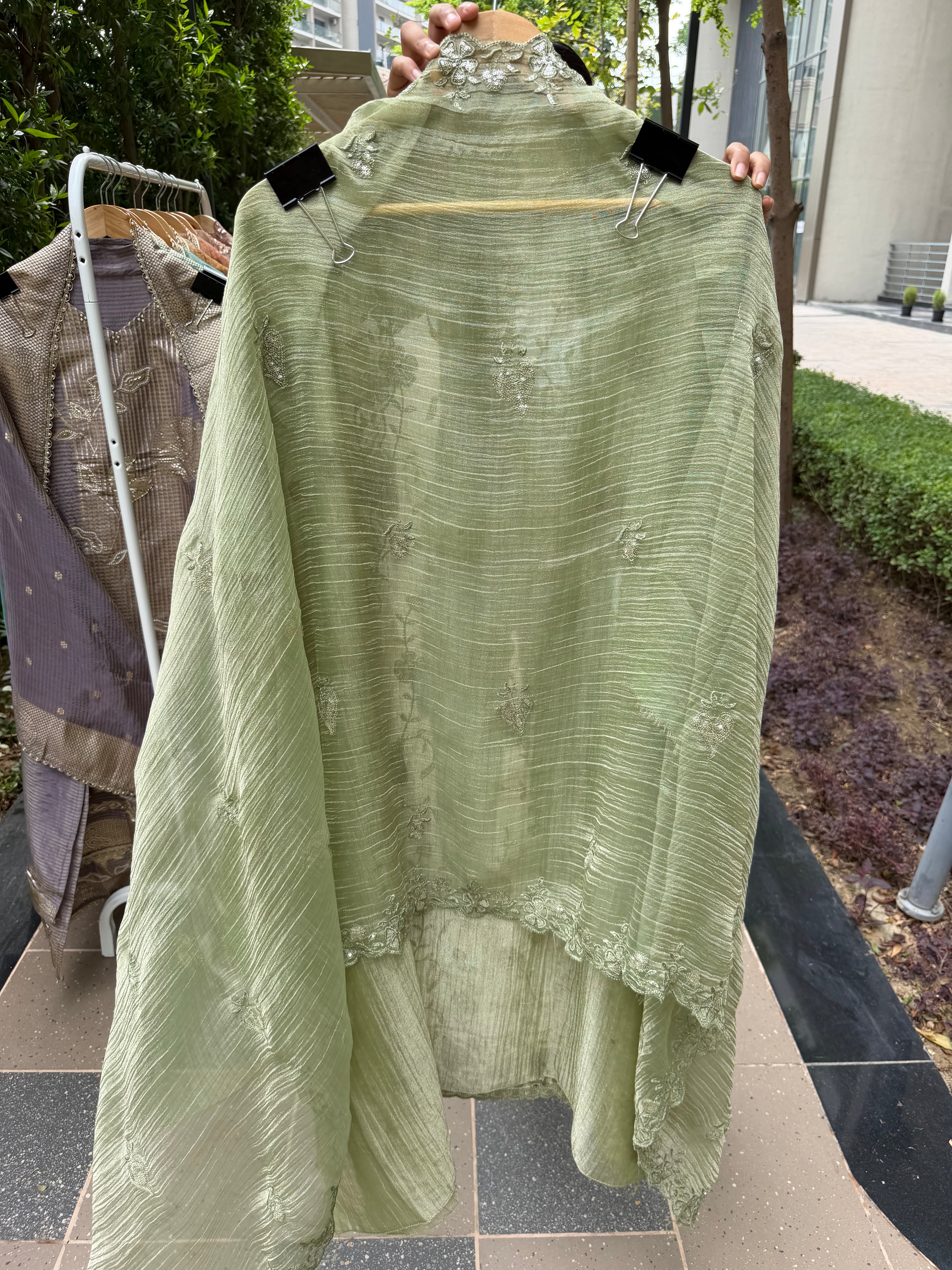 Premium crush shimmer tissue suit fabric - Green