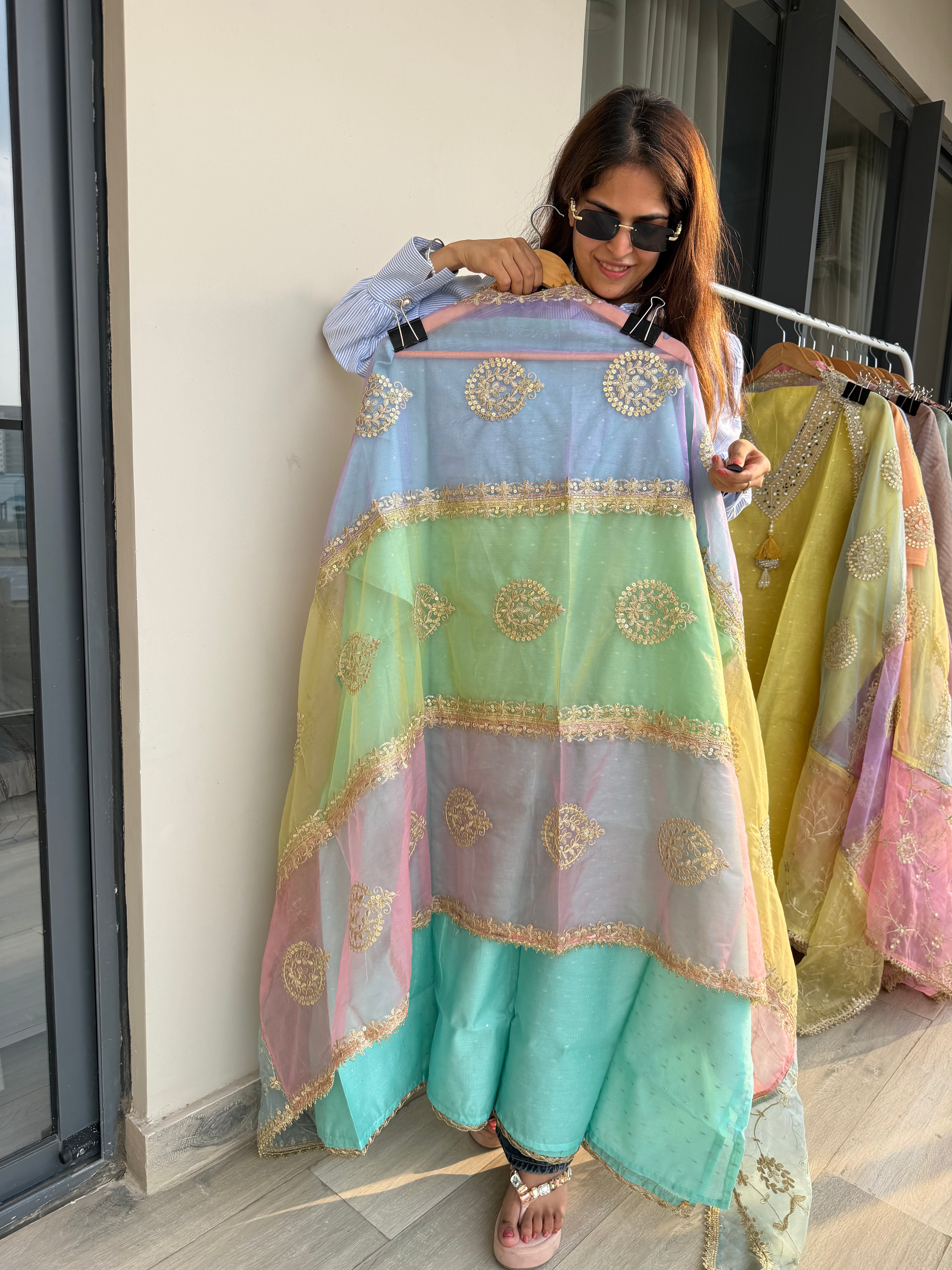 Indian chanderi silk suit fabric - Blue