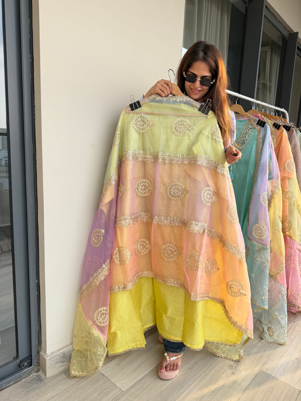 Indian chanderi silk suit fabric - Yellow