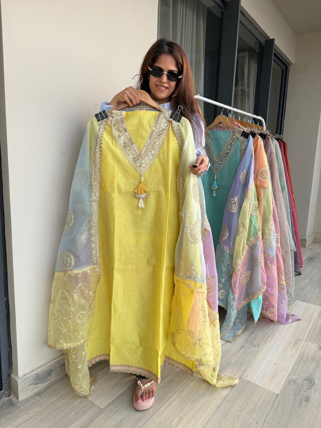 Indian chanderi silk suit fabric - Yellow
