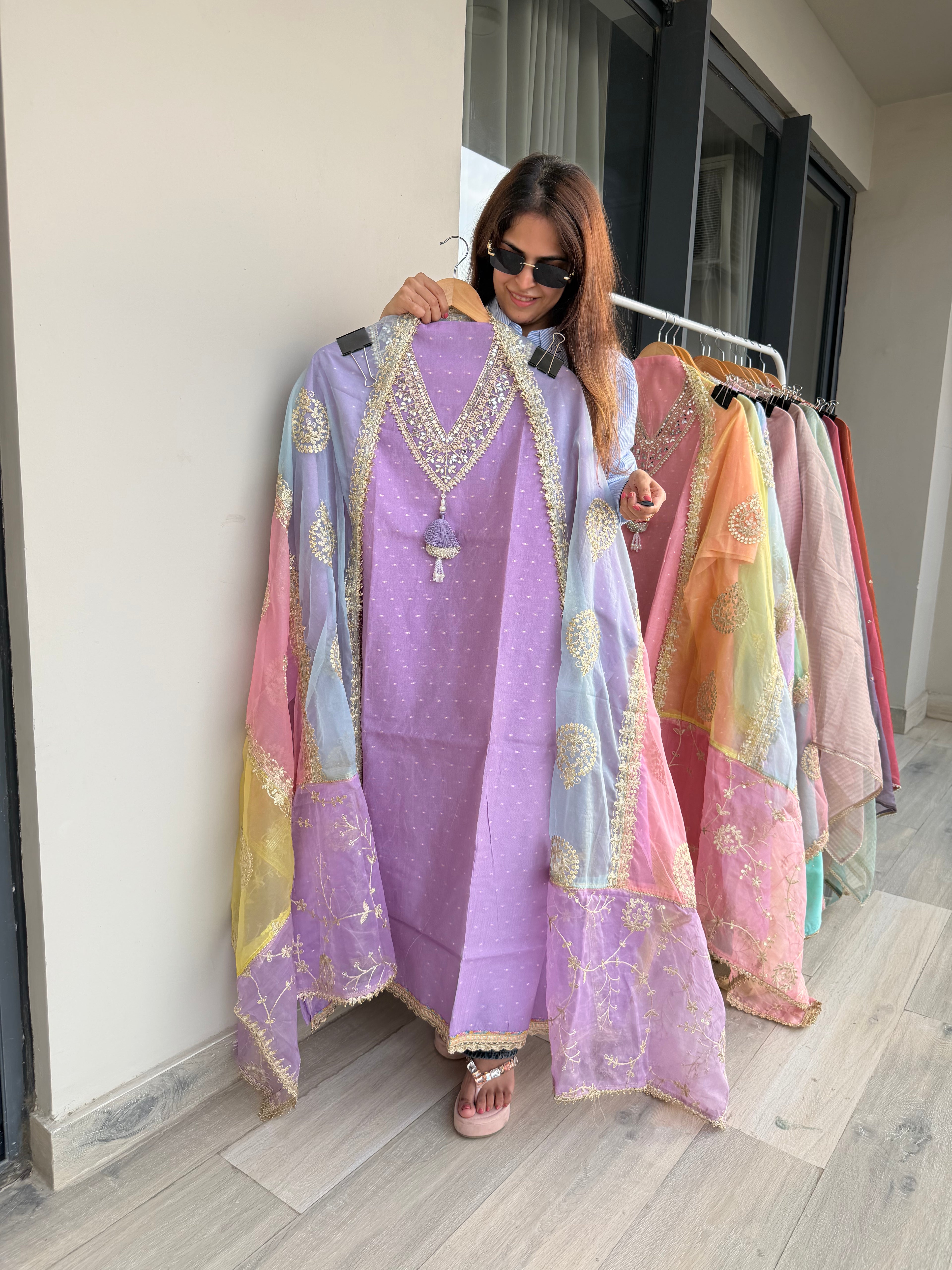 Indian chanderi silk suit fabric - Lavender