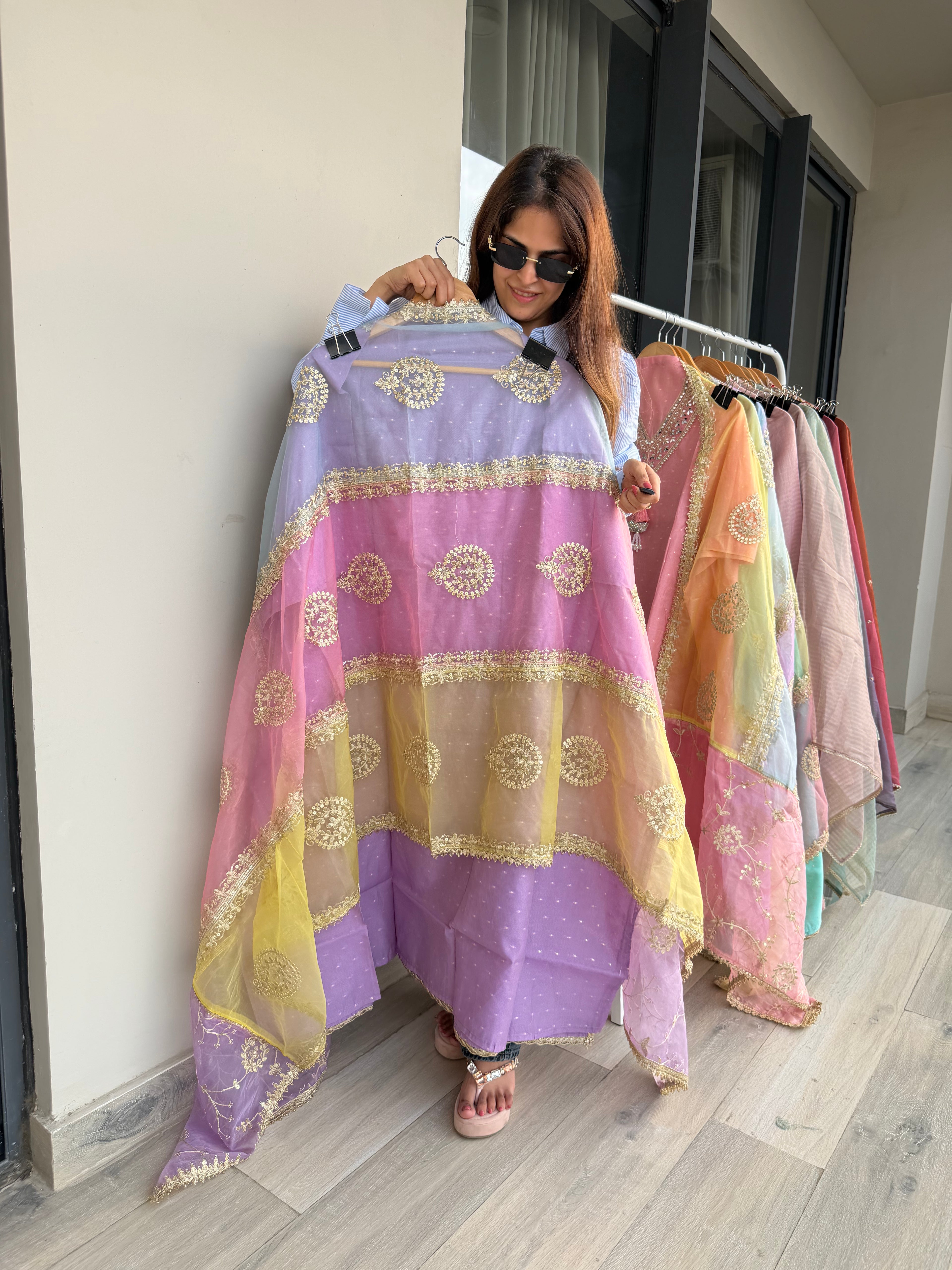 Indian chanderi silk suit fabric - Lavender