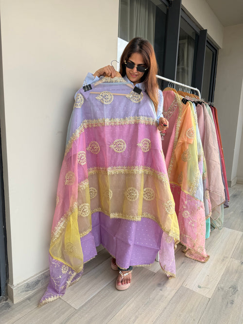 Finest Indian chanderi silk suit fabric - Lavender