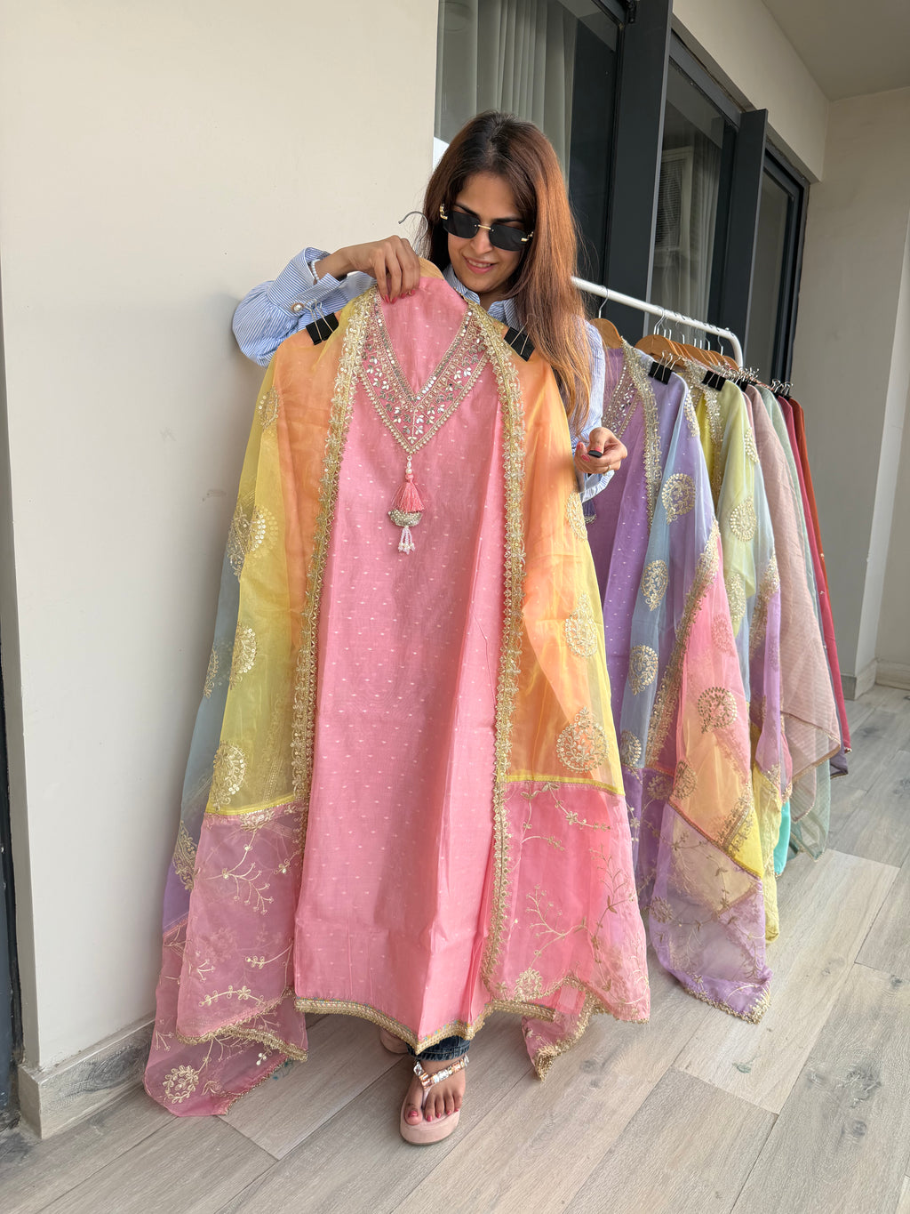 Indian chanderi silk suit fabric - Pink