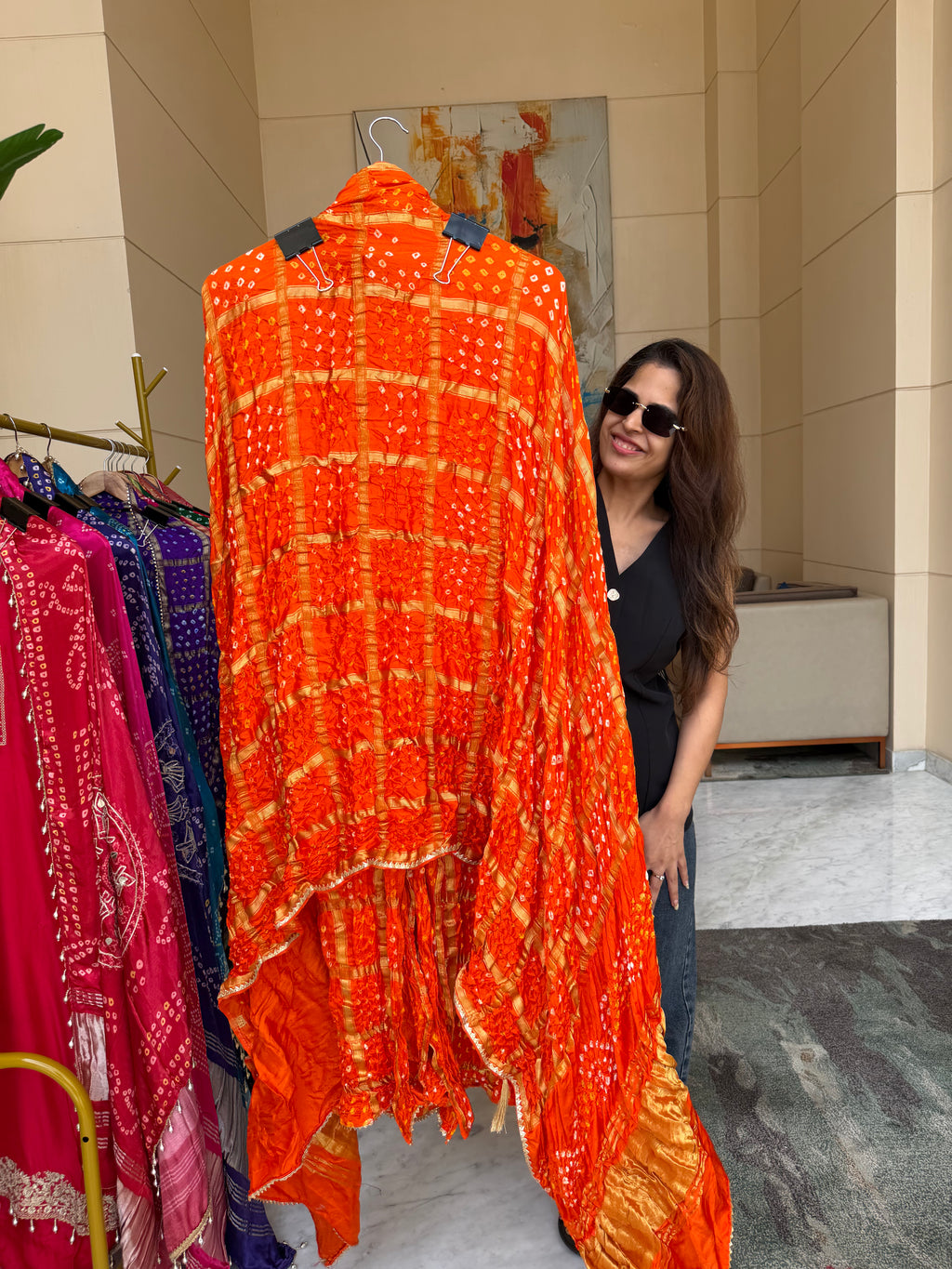 Gharchola Gaji silk suit fabric - Orange