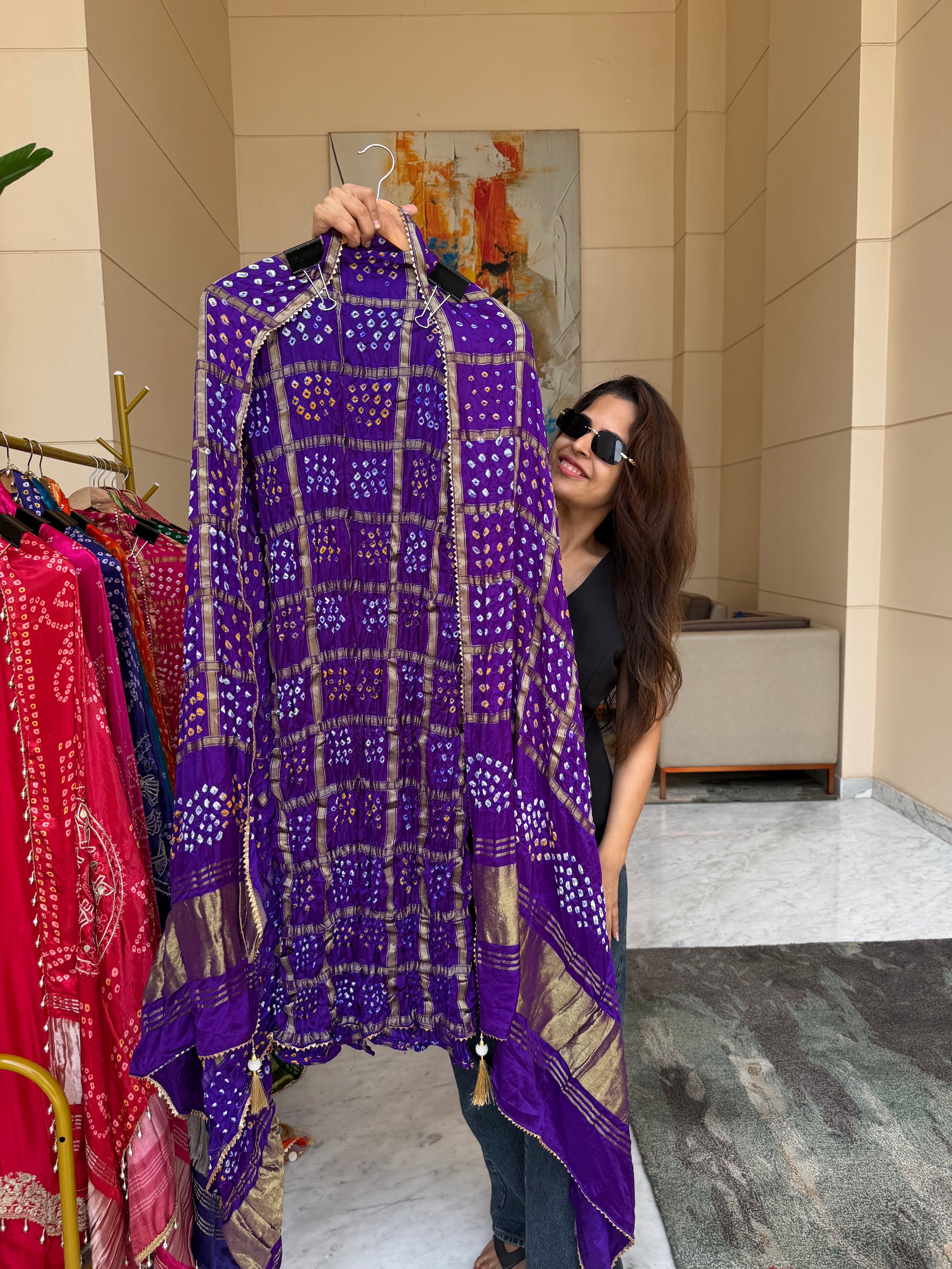 Gharchola Gaji silk suit fabric - Purple