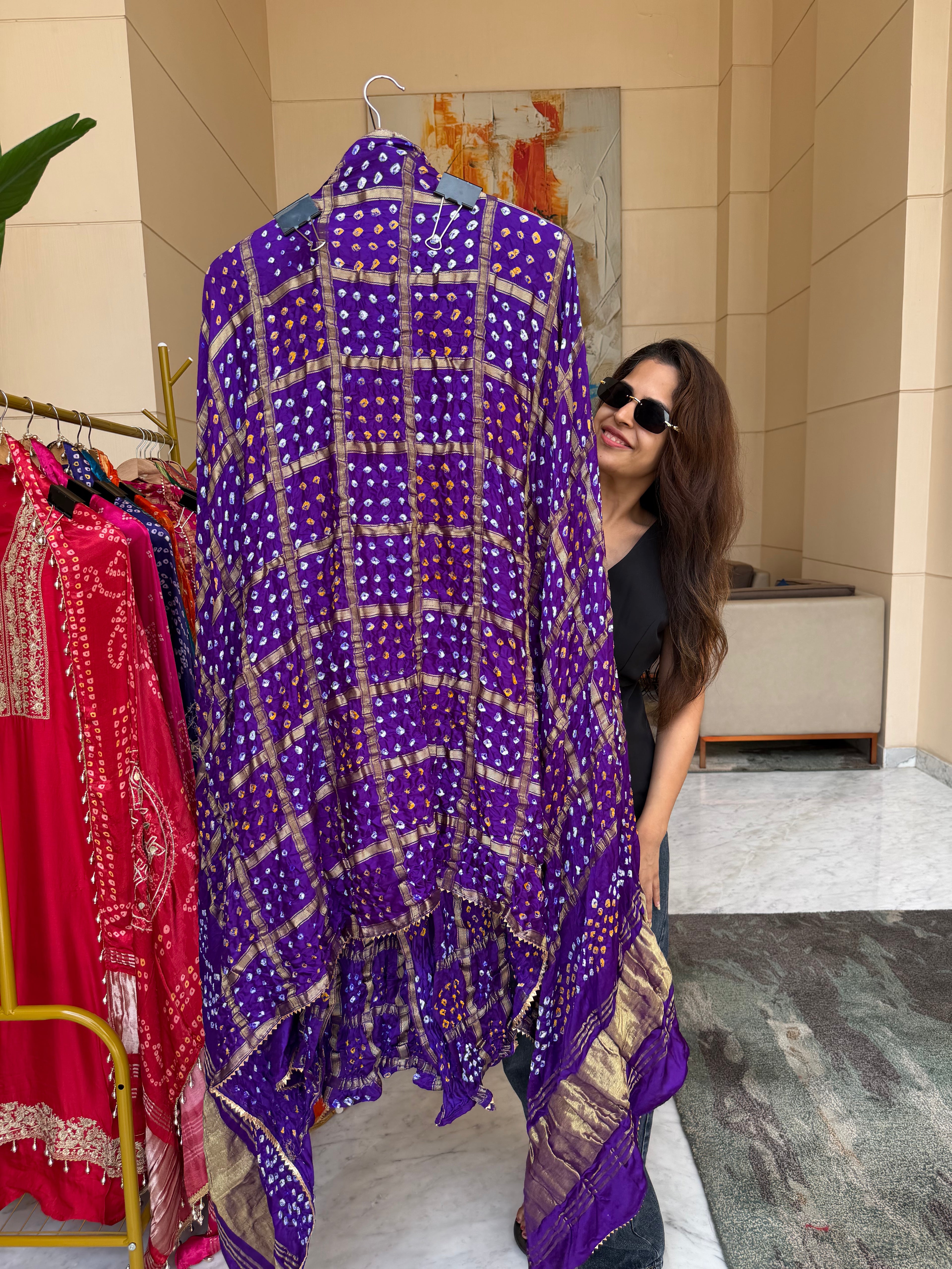 Gharchola Gaji silk suit fabric - Purple