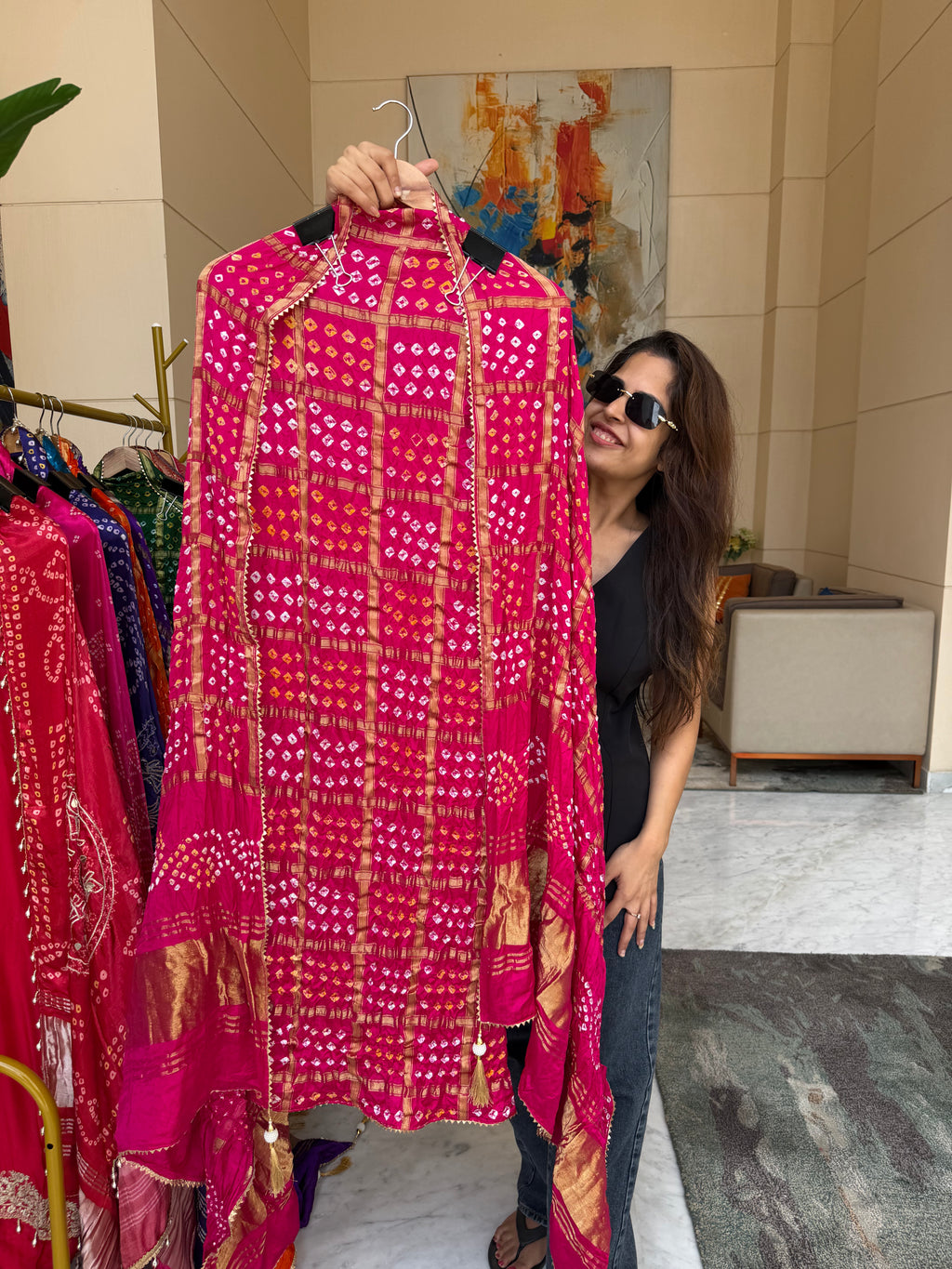 Gharchola Gaji silk suit fabric - Pink