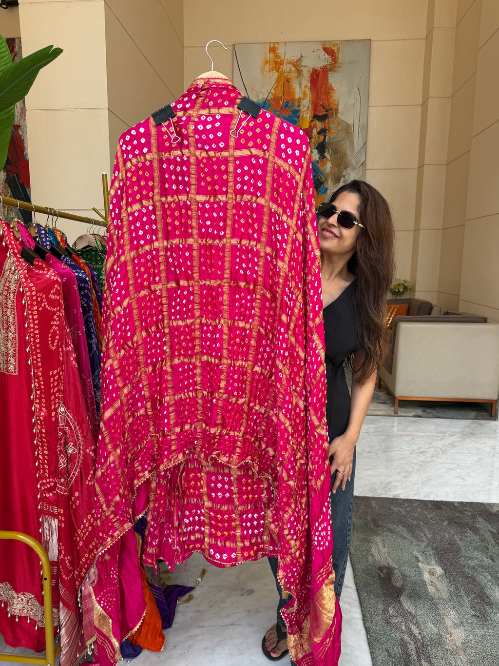 Gharchola Gaji silk suit fabric - Pink