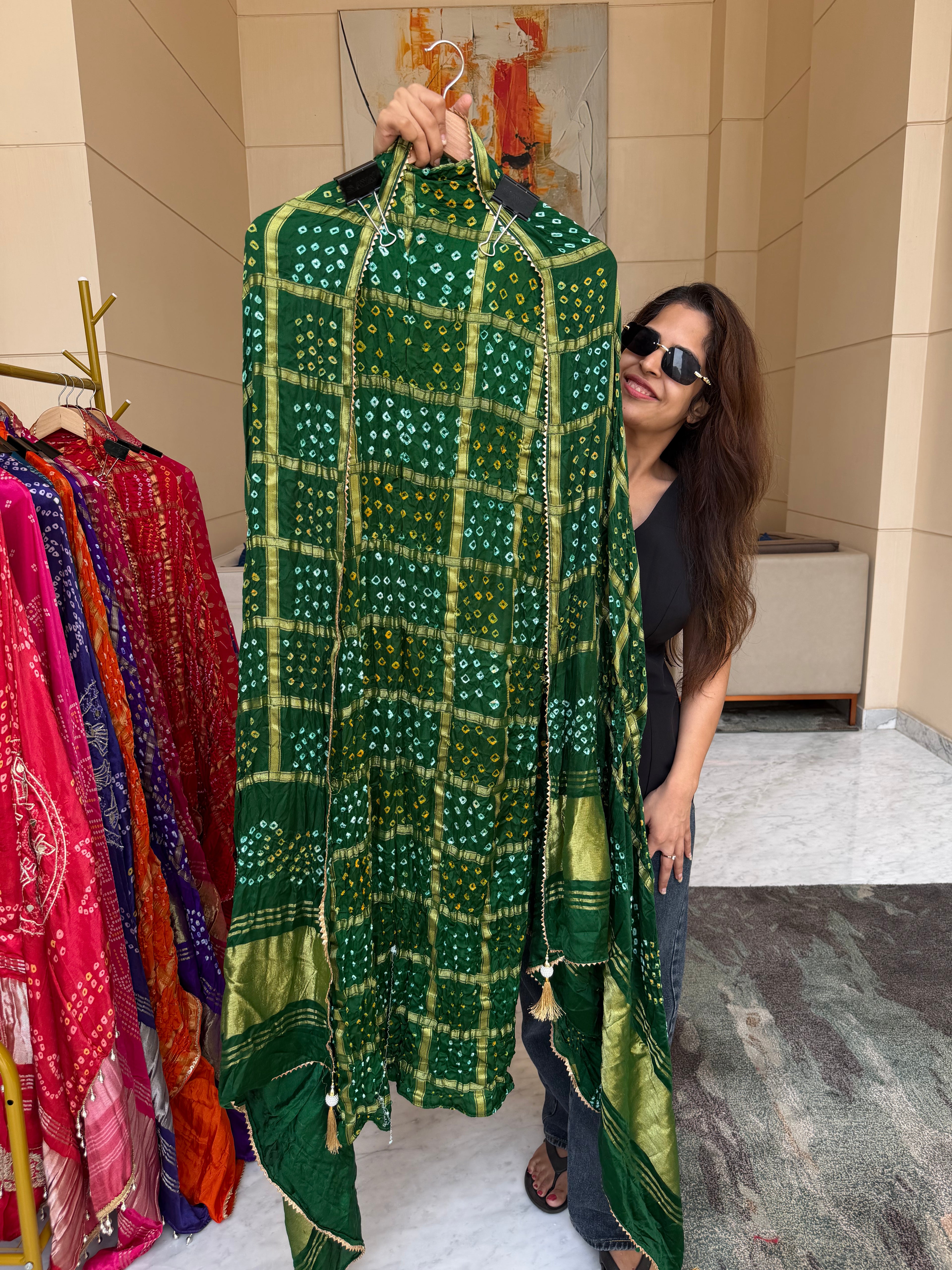 Gharchola Gaji silk suit fabric - Green