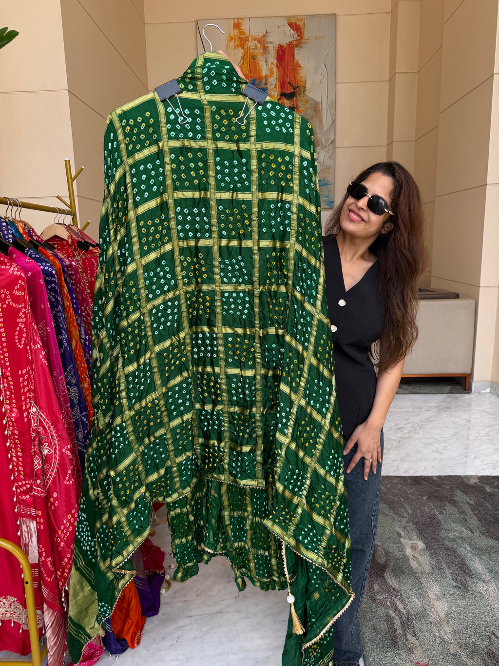 Gharchola Gaji silk suit fabric - Green