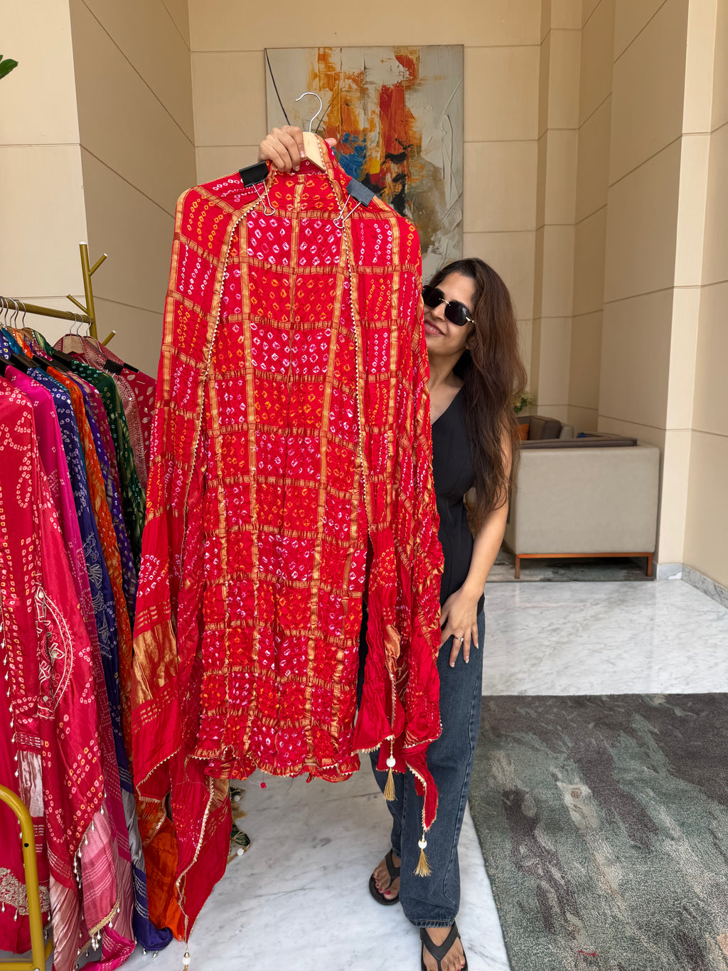 Gharchola Gaji silk suit fabric - Red