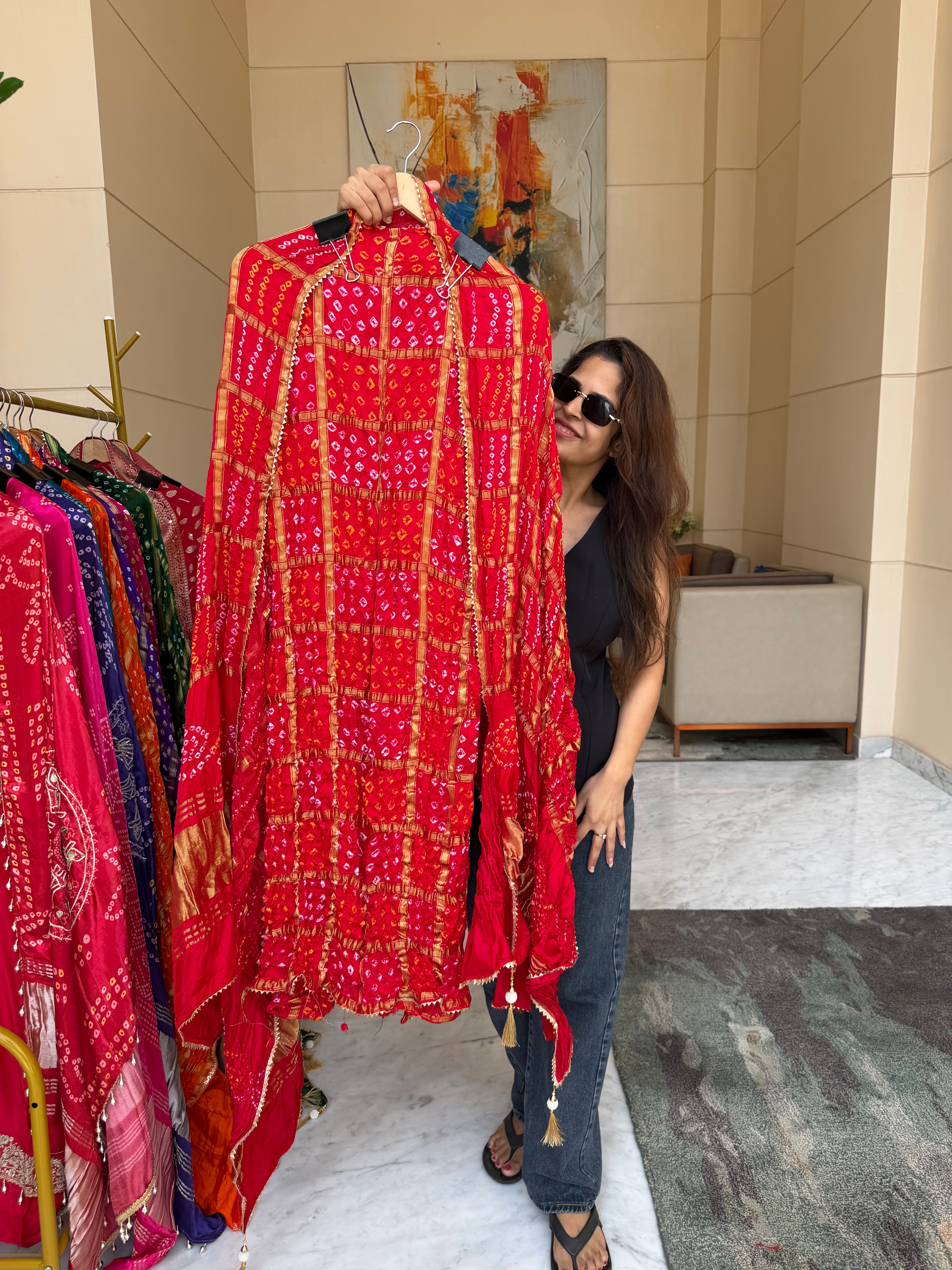 Gharchola Gaji silk suit fabric - Red