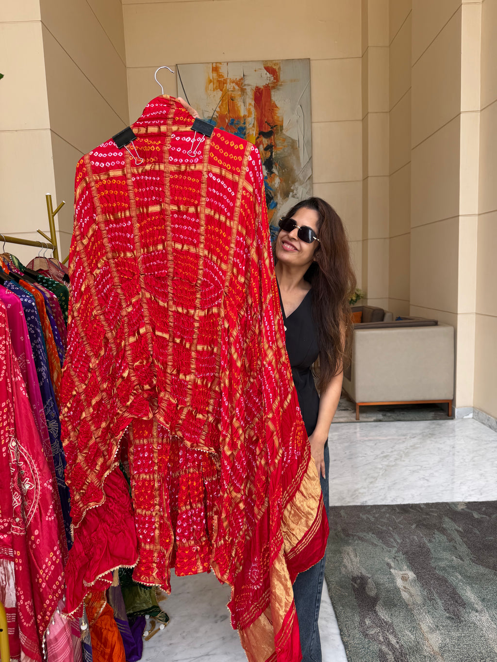 Gharchola Gaji silk suit fabric - Red