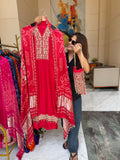 Gaji Silk suit fabric with Bandhini Print Dupatta - Red