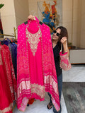 Gaji Silk suit fabric with Bandhini Print Dupatta - Pink