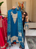 Gaji Silk suit fabric with Bandhini Print Dupatta - Blue