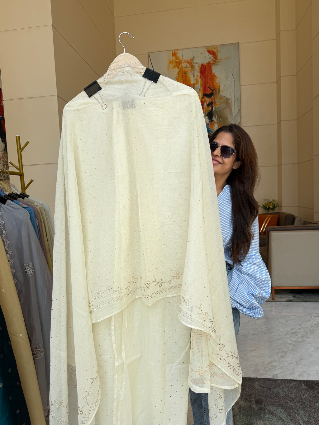 Mul Cotton suit fabric - White