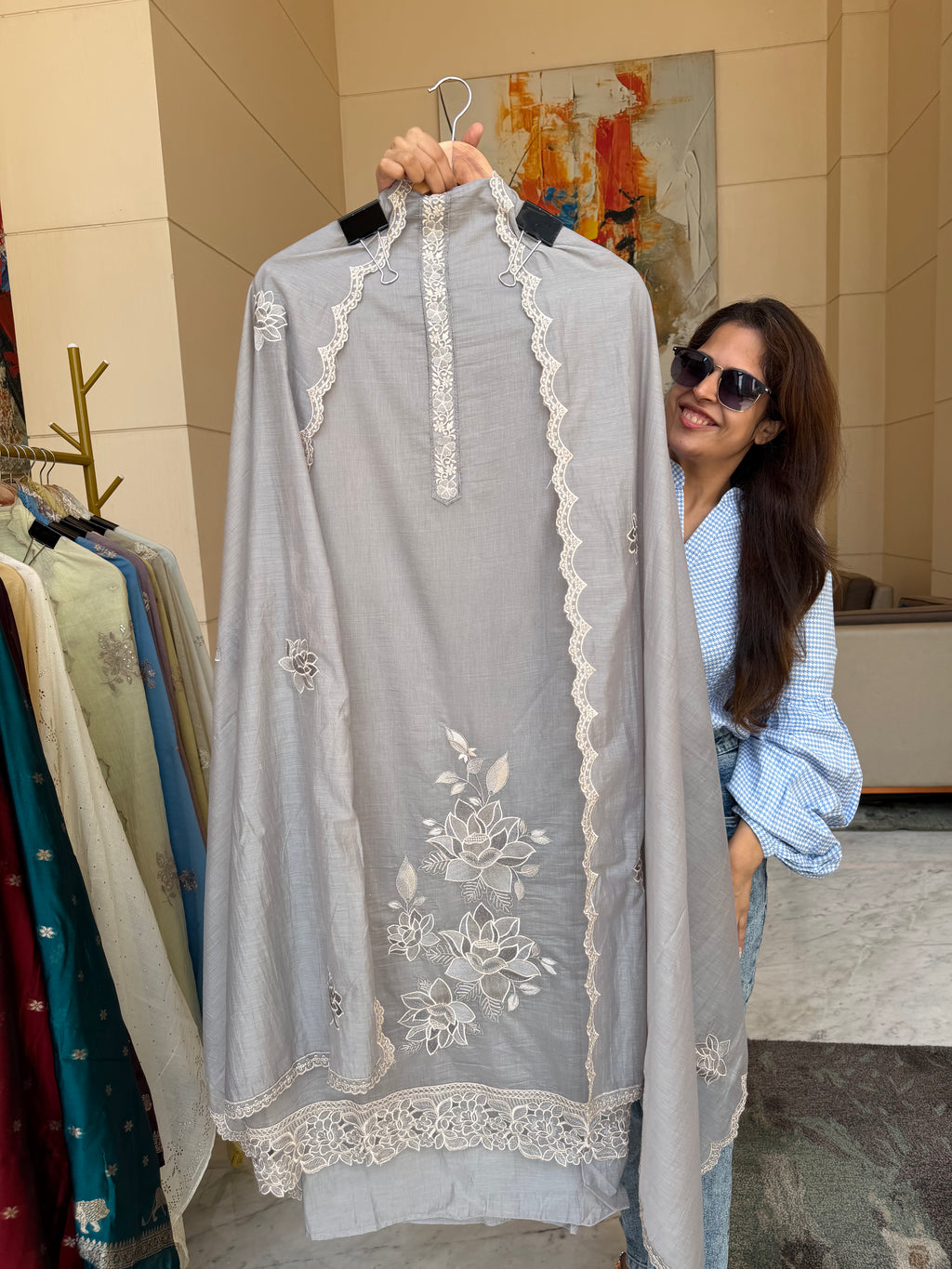 Mul Cotton suit fabric - Gray