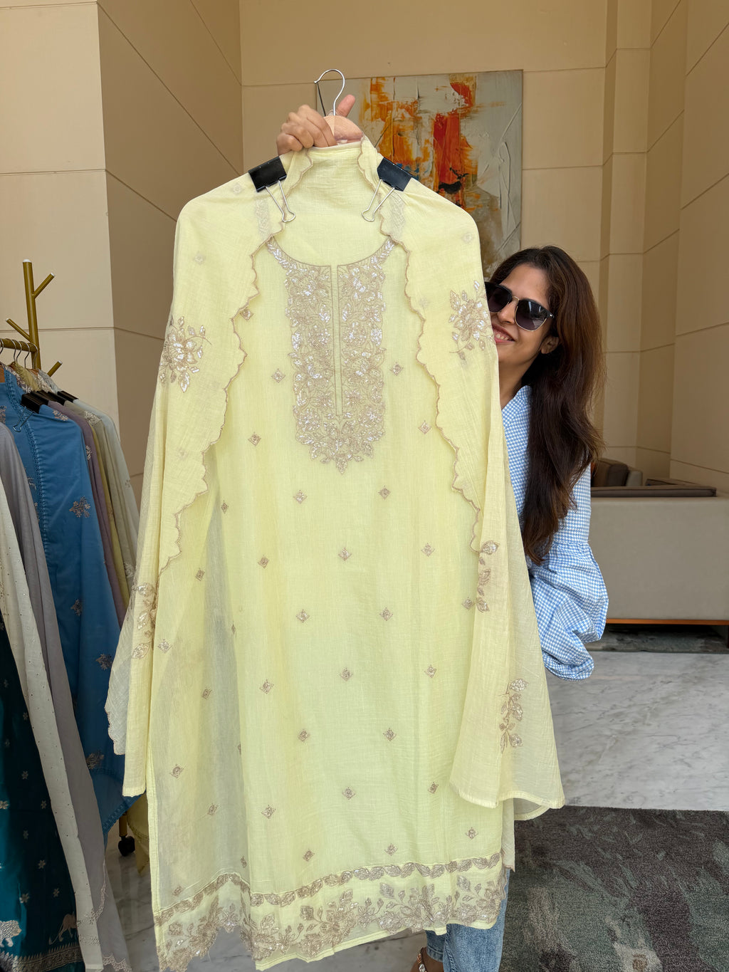 Mul Cotton suit fabric - Lemon