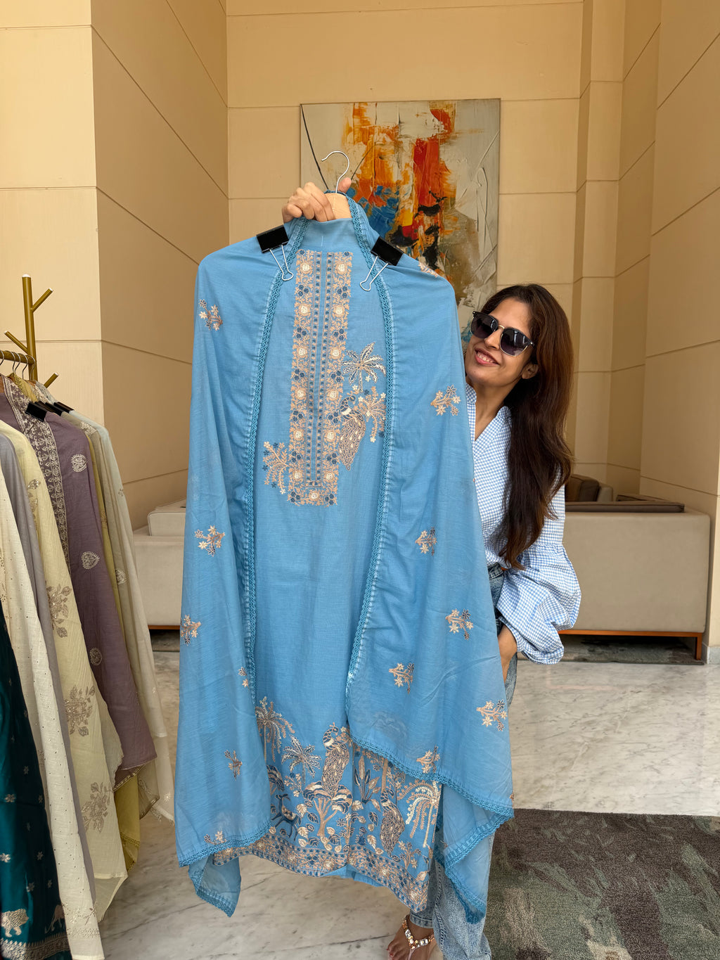 Mul Cotton suit fabric - Blue