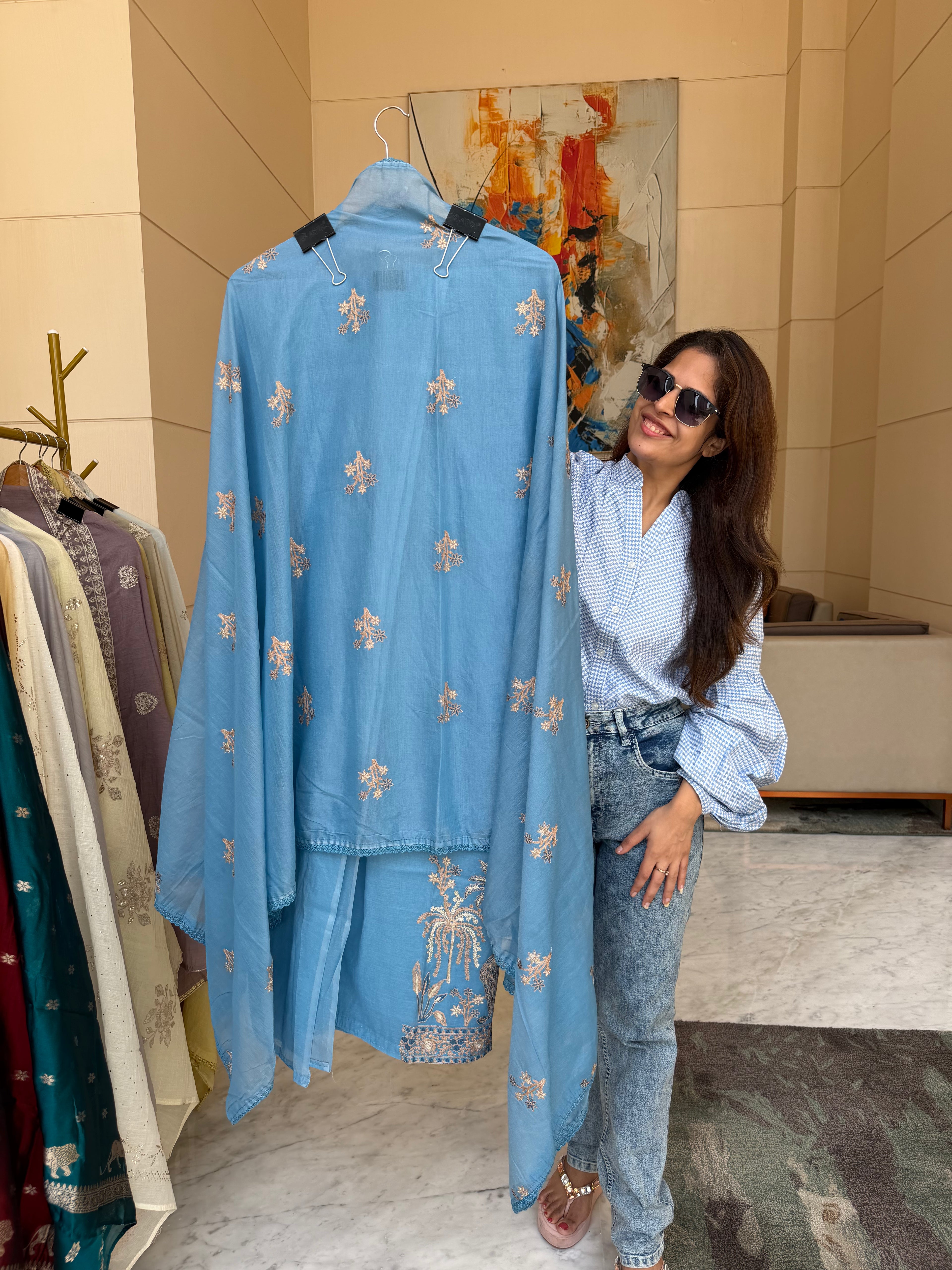 Mul Cotton suit fabric - Blue