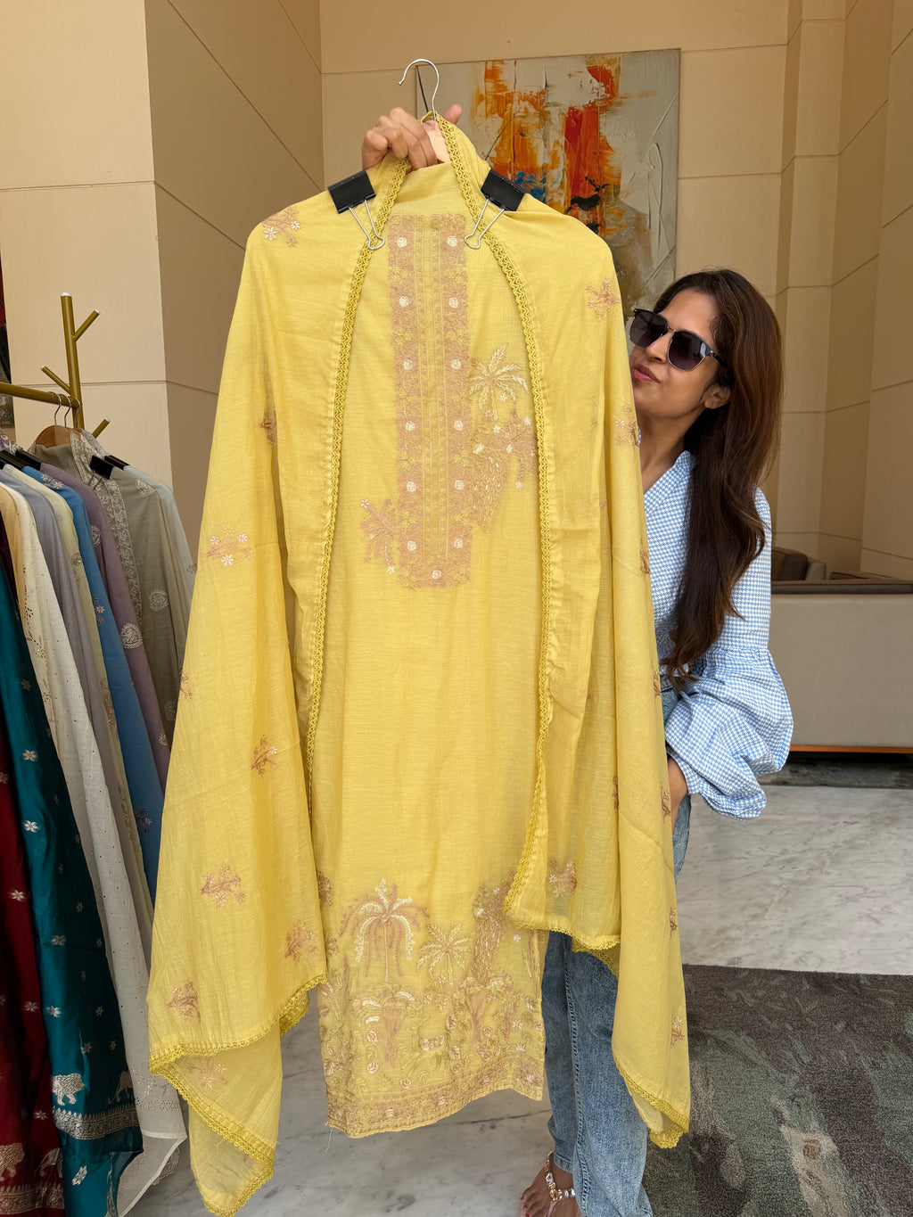 Mul Cotton suit fabric - Yellow
