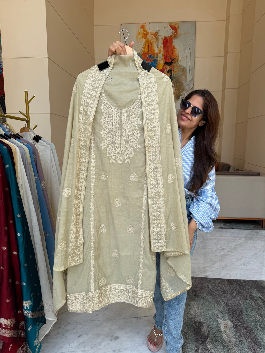 Mul Cotton suit fabric - Light Green