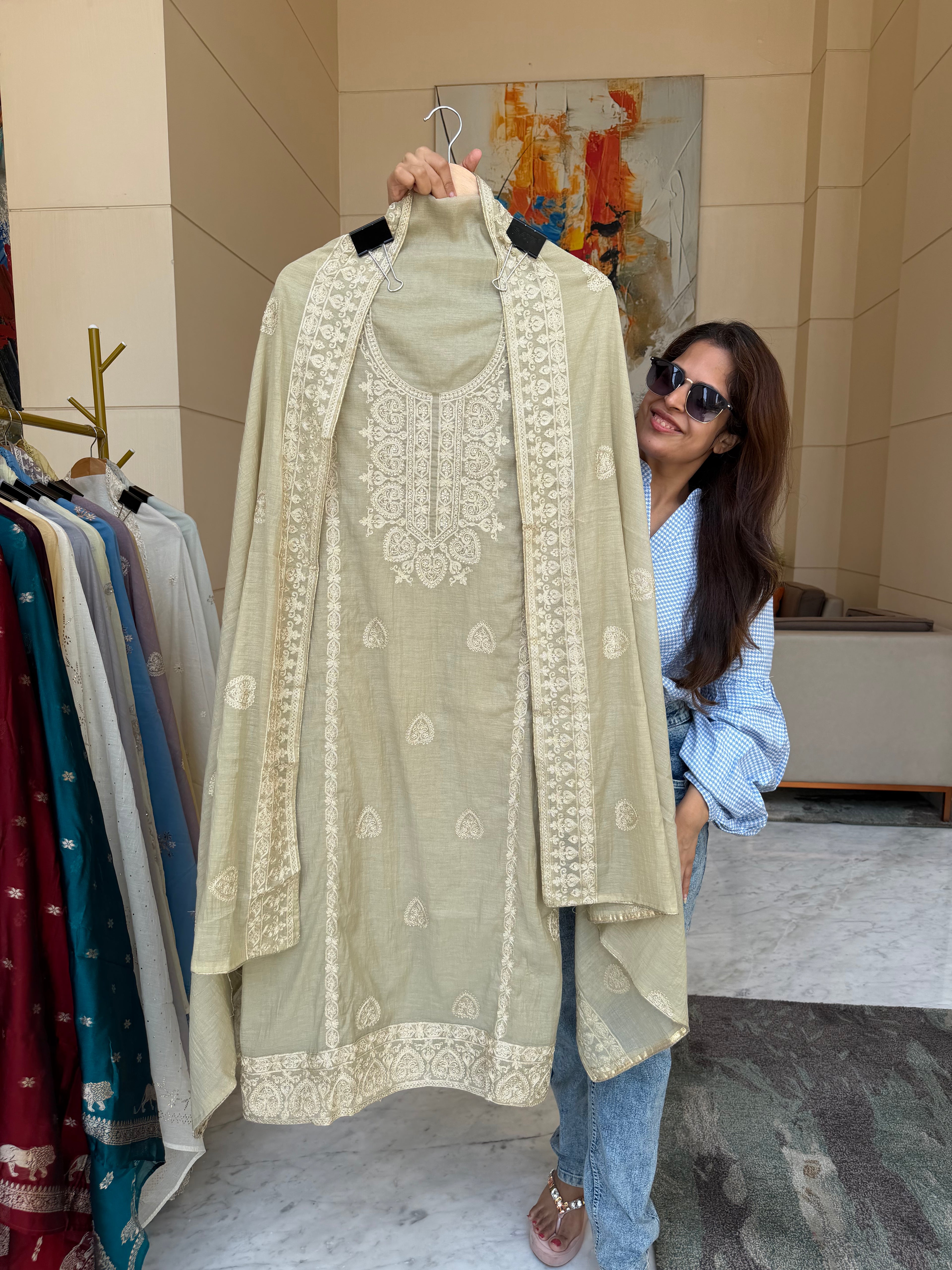 Mul Cotton suit fabric - Light Green