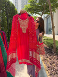Gaji Silk suit fabric with Bandhini Print Dupatta - Pink